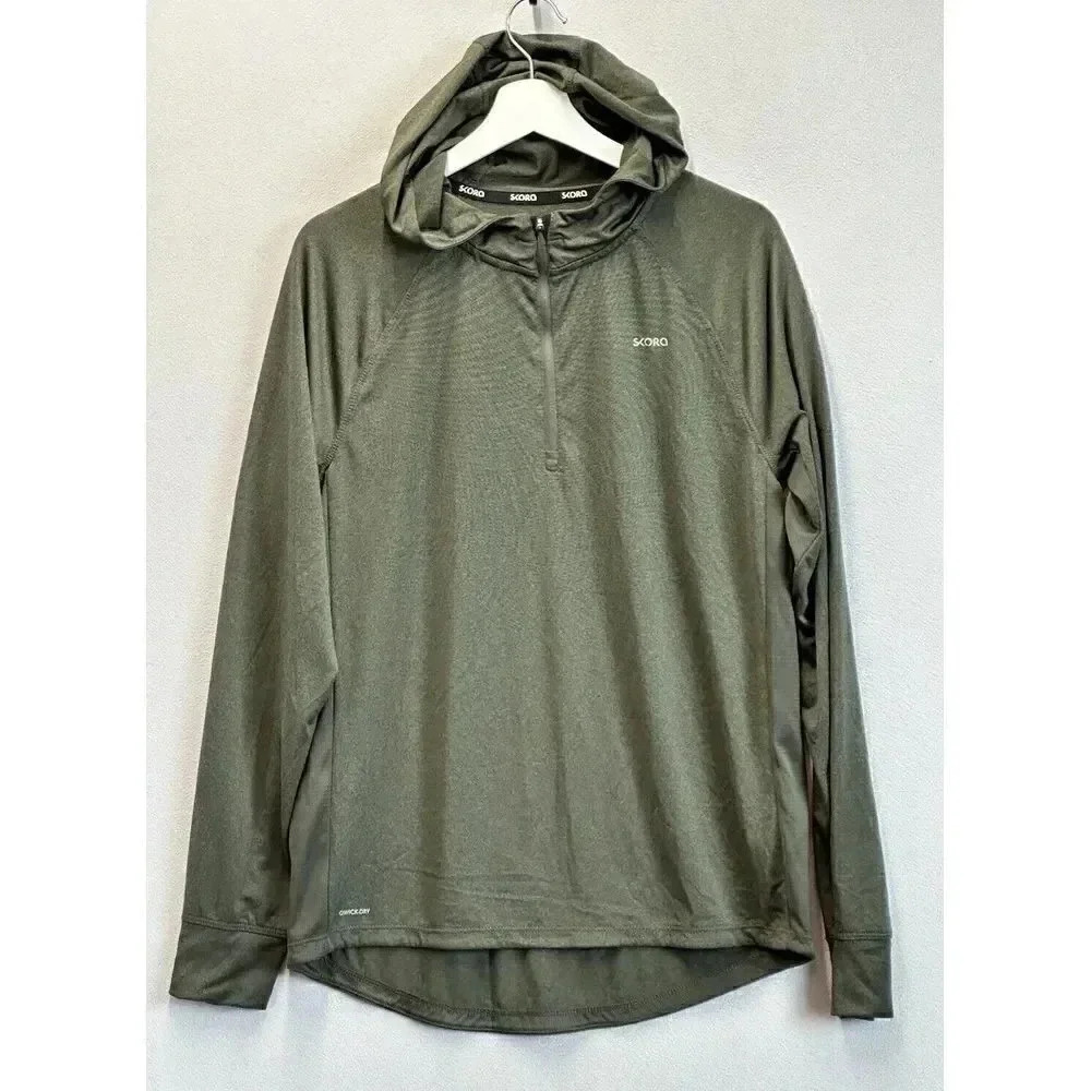 Skora Women's Sz‎ Medium Green 1/4 Zip Hoodie Qwick-Dry Pullover Sweatshirt